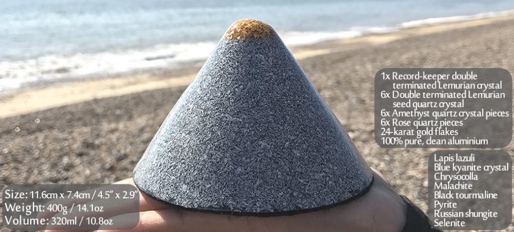 Updated Gold Tipped Lemurian Orgonite Holy Hand Grenade Cone